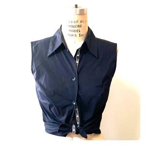 Navy Cotton/Lycra sleeveless shirt with trim